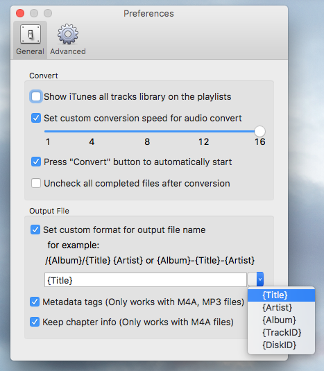 Apple Music converter preferences